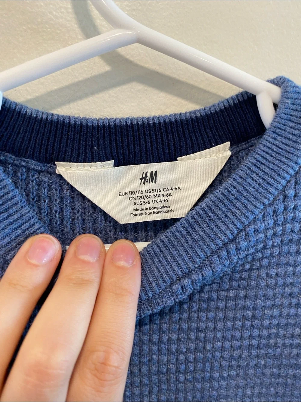 H&M boys waffle crew neck sweater size 5t blue pullover thermal classic